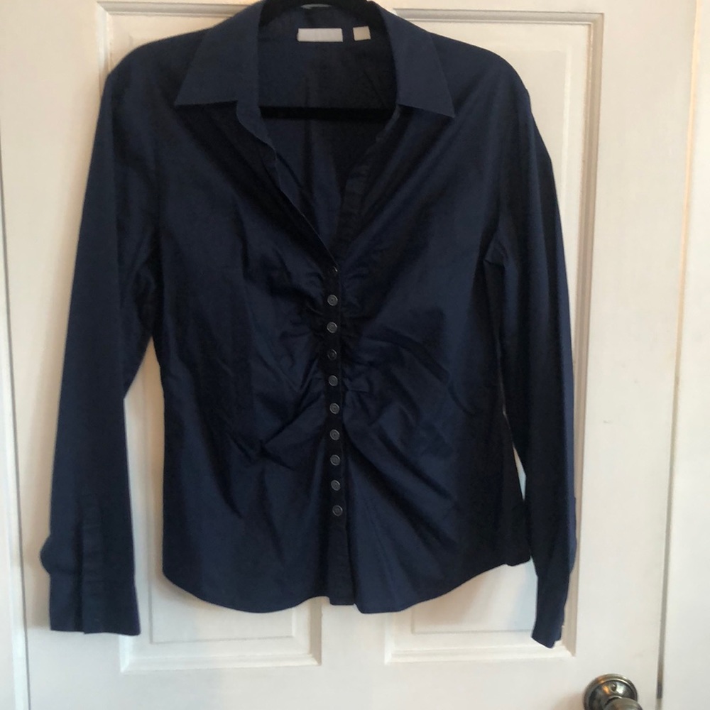 Navy blue ruffle front NY&Co blouse